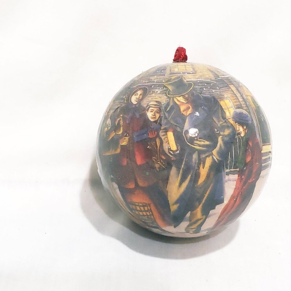 Vintage JC Penney Ball Paper Mache Victorian Scene People Outside Ornament 2"